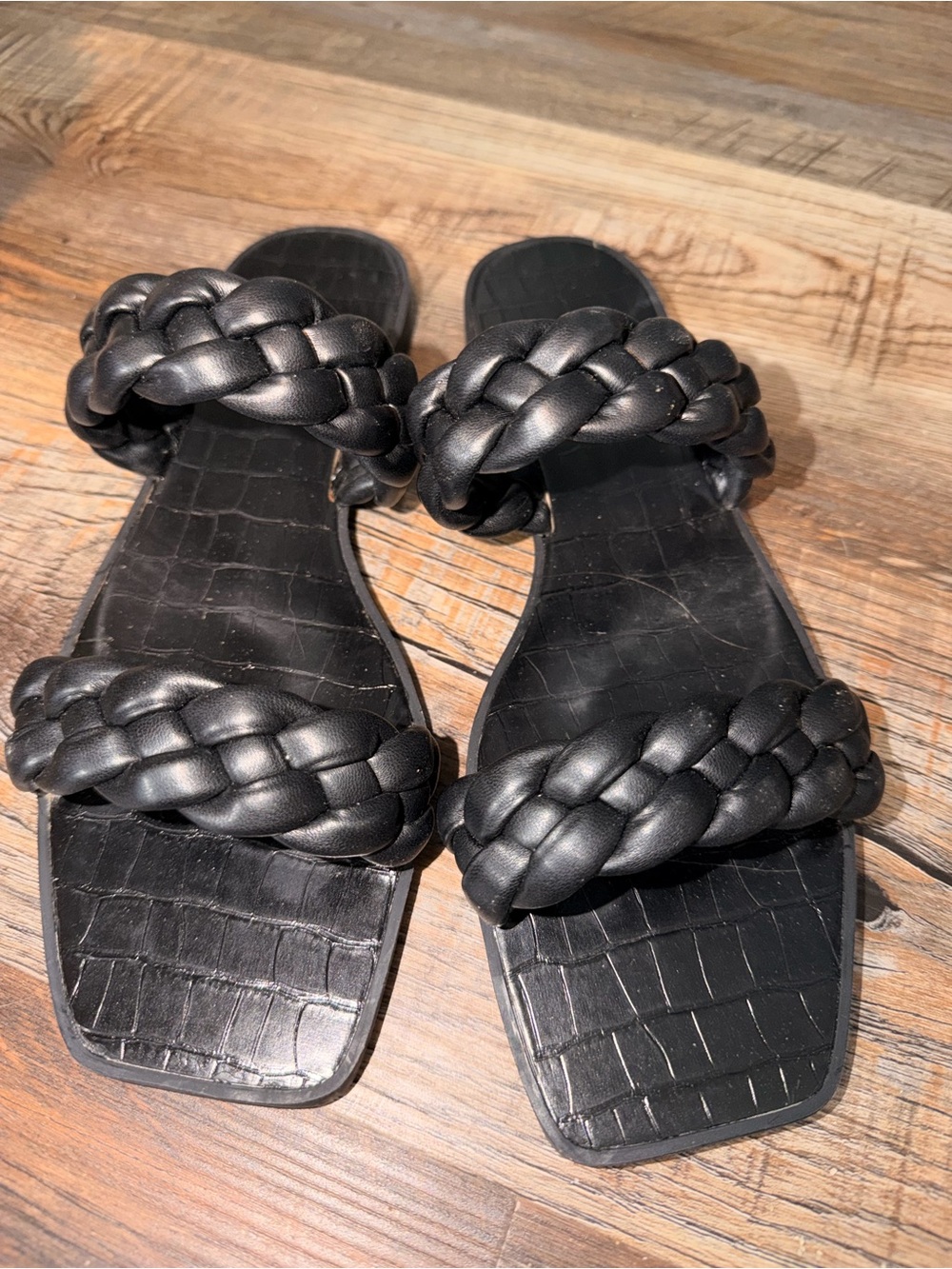 Women's Black Braided Slide Sandals